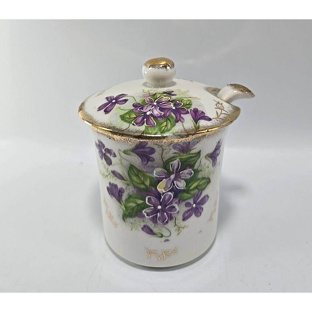 Vintage Arnart Creation Sugar Dish Jam Floral Hand Painted Porcelain Jar w/Lid